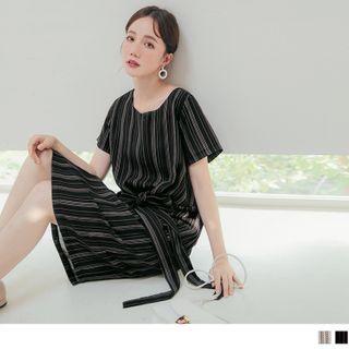 Short Sleeve Striped A-line Dress