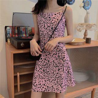 Spaghetti Strap Leopard Print Dress Pink - One Size