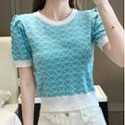 Puff-sleeve Patterned Knit Crop Top
