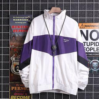 Color Block Letter Zip Cargo Jacket
