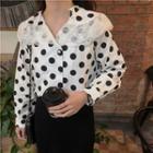 Lace Collar Long-sleeve Dotted Blouse