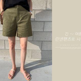 Band-waist Hemp Shorts Khaki - One Size