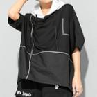 Elbow-sleeve Hooded T-shirt Black - One Size