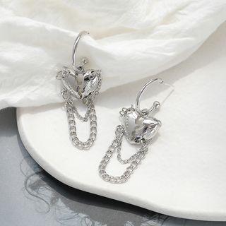 Heart Chain Alloy Fringed Earring 1 Pair - Stud Earring - S925 Silver Needle - Silver - One Size