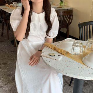 Puff-sleeve Colalred Pleated Dress
