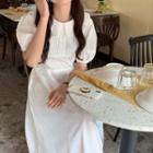 Puff-sleeve Colalred Pleated Dress
