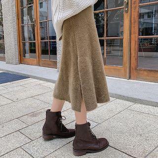 High-waist Plain Faux Furry Skirt