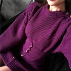 Set: Plain Sweater + Knit Skirt Purple - One Size