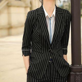 Spaghetti Strap Top / 3/4-sleeve Striped Blazer / Dress Pants / Dress Shorts