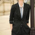Spaghetti Strap Top / 3/4-sleeve Striped Blazer / Dress Pants / Dress Shorts