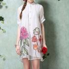 Short-sleeve Floral Embroidered Shirt Dress