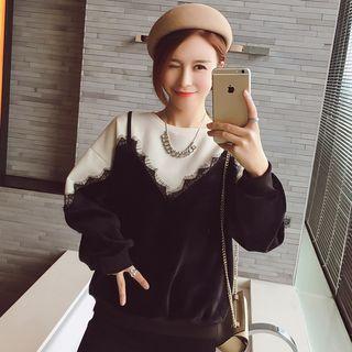 Mock Two-piece Velvet Fleece-lined Sweatshirt