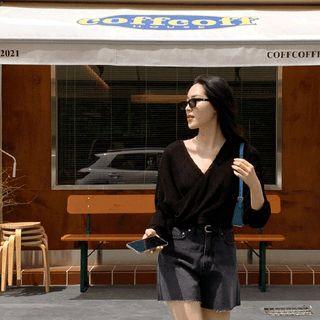 Long-sleeve Wrap-front Knit Top