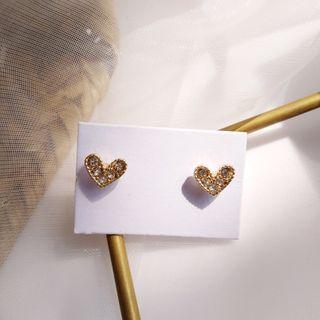 Rhinestone Heart Earring 1 Pair - S925 Silver - Earrings - One Size