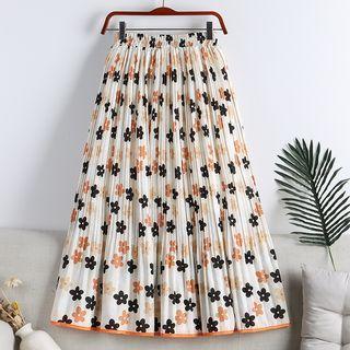 Chiffon Print Medium Maxi High-waist Accordion Pleat Skirt