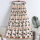 Chiffon Print Medium Maxi High-waist Accordion Pleat Skirt
