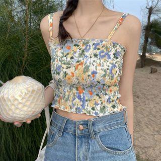 Floral Print Camisole Top Yellow & Blue & Purple - One Size