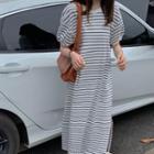 Short-sleeve Striped Split T-shirt Dress Stripe - One Size