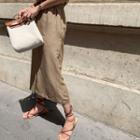 Tie-waist Linen Blend Long Skirt Light Brown - One Size