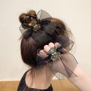 Bow Mesh Faux Crystal Hair Tie