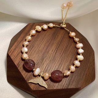 Irregular Freshwater Pearl Mermaid Tail Bracelet 1 Piece - Pink & Gold - One Size