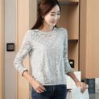 Crew-neck Lace Long-sleeve Top