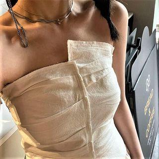 Asymmetrical Shirred Tube Top