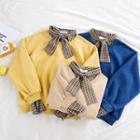 Mock Two-piece Color-block Plaid Fleece Sweatshirt