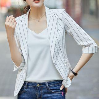 3/4-sleeve Single-breasted Striped Blazer