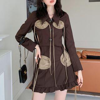 Round Patch Strappy Crop Shirt / Frill Trim Mini A-line Skirt