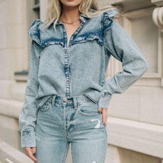 Ruffled-trim V Neck Shirt