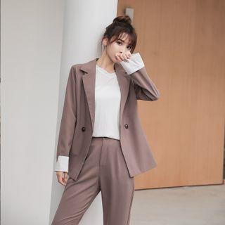 Set: Double-breasted Blazer + Straight Leg Dress Pants