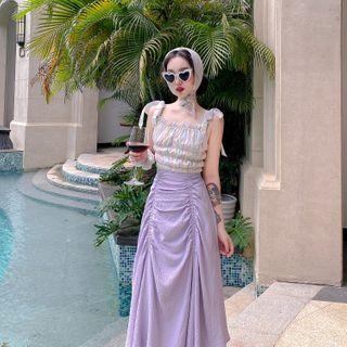 Plain Shirred Midi A-line Skirt