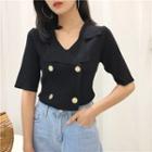 Double Breasted Elbow Sleeve Knit Top