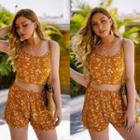 Set: Floral Cropped Camisole Top + Shorts