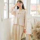 Set: Bell-sleeve Midi Dress + Vest
