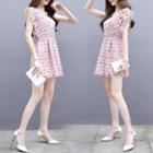 Crochet Lace Cap-sleeve Mini A-line Dress / Playsuit