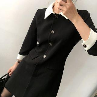Color-block 3/4-sleeve Slim-fit Dress