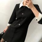 Color-block 3/4-sleeve Slim-fit Dress
