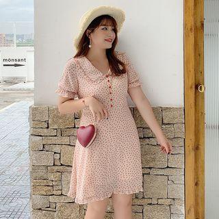 Short-sleeve Heart Print Collared A-line Dress