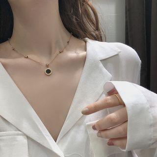 Alloy Disc Pendant Necklace T131 - Rose Gold - One Size