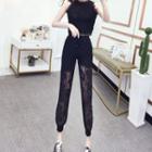 Set: Sleeveless Lace Top + Lace Sweatpants