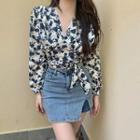 Floral V-neck Wrapped Shirt