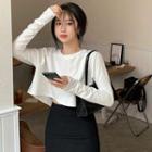 Plain Long-sleeve T-shirt / Slit Midi Pencil Skirt