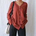 Pocket-front Collarless Blouse