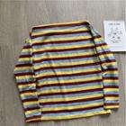 Long-sleeve Off-shoulder Striped T-shirt Yellow - One Size