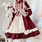 Ruffle Trim Midi A-line Dress / Bonnet Hat / Set
