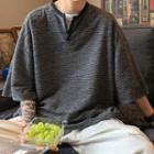 3/4-sleeve Textured Notched T-shirt