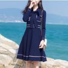 Long-sleeve Bow Accent A-line Knit Dress