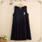 Bear Embroidered Pleated Tank Dress